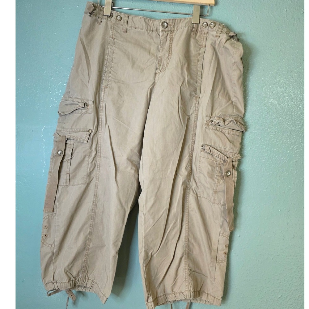 Jeanstar Cargo Capri Pants Tan Khaki Multi Pocket Utility W38 L23 Size 16
